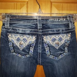Miss Me Girls jeans size 7 Blue stitch Bling JK732OB2